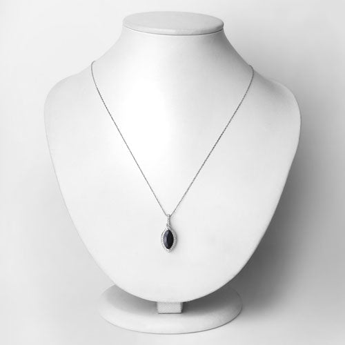 2.27 Carat Genuine Blue Sapphire and White Diamond 10K White Gold Pendant