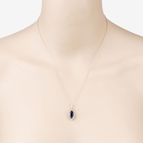 2.27 Carat Genuine Blue Sapphire and White Diamond 10K Yellow Gold Pendant