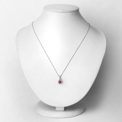 0.62 Carat Genuine Ruby and White Diamond 14K White Gold Pendant