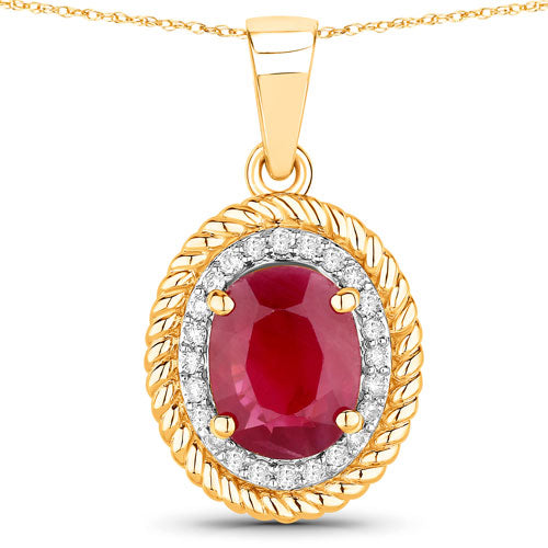 1.55 Carat Genuine Ruby and White Diamond 14K Yellow Gold Pendant
