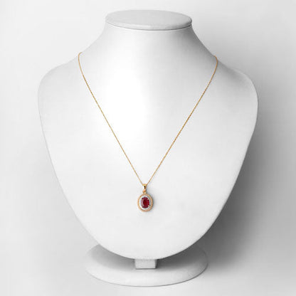 1.55 Carat Genuine Ruby and White Diamond 14K Yellow Gold Pendant