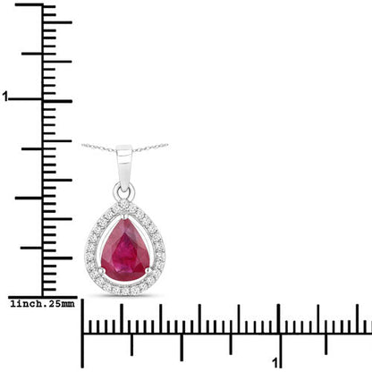 1.61 Carat Genuine Ruby and White Diamond 14K White Gold Pendant