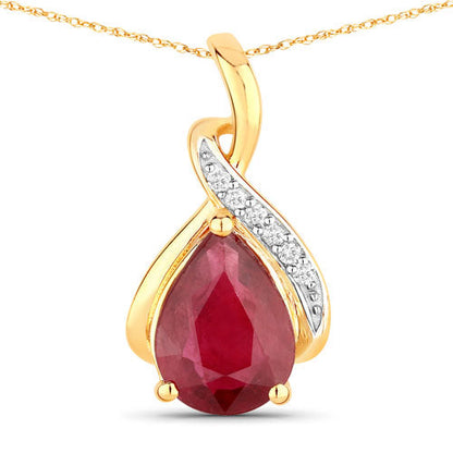 1.98 Carat Genuine Ruby and White Diamond 14K Yellow Gold Pendant