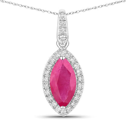 1.60 Carat Genuine Ruby and White Diamond 14K White Gold Pendant