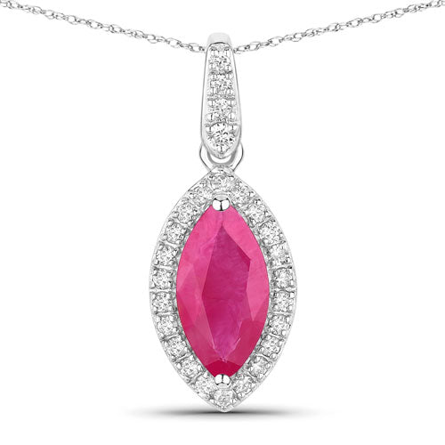 1.60 Carat Genuine Ruby and White Diamond 14K White Gold Pendant