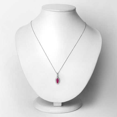1.60 Carat Genuine Ruby and White Diamond 14K White Gold Pendant