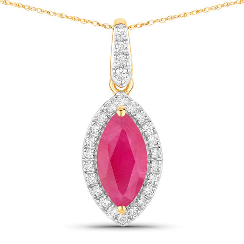1.60 Carat Genuine Ruby and White Diamond 14K Yellow Gold Pendant