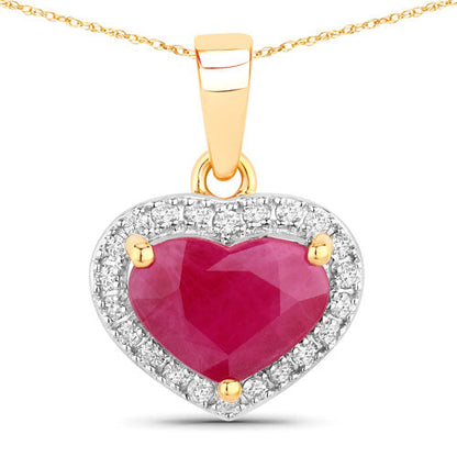 2.08 Carat Genuine Ruby and White Diamond 14K Yellow Gold Pendant