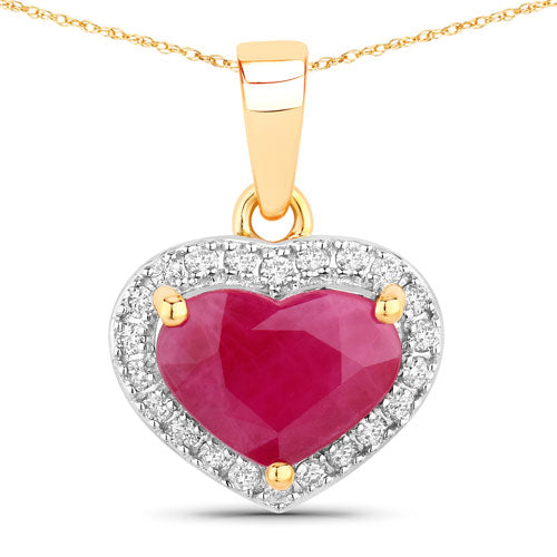 Pendentif en or jaune 14 carats avec rubis véritable de 2,08 carats et diamants blancs