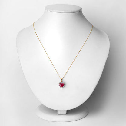 2.08 Carat Genuine Ruby and White Diamond 14K Yellow Gold Pendant