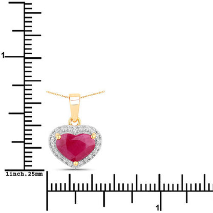 2.08 Carat Genuine Ruby and White Diamond 14K Yellow Gold Pendant