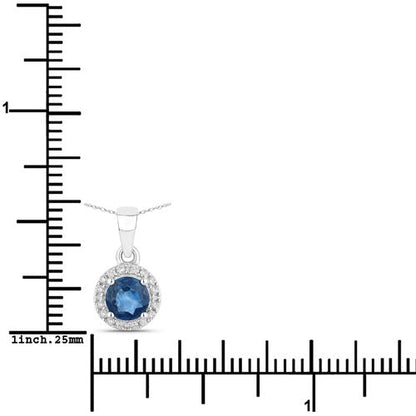 0.72 Carat Genuine Blue Sapphire and White Diamond 14K White Gold Pendant