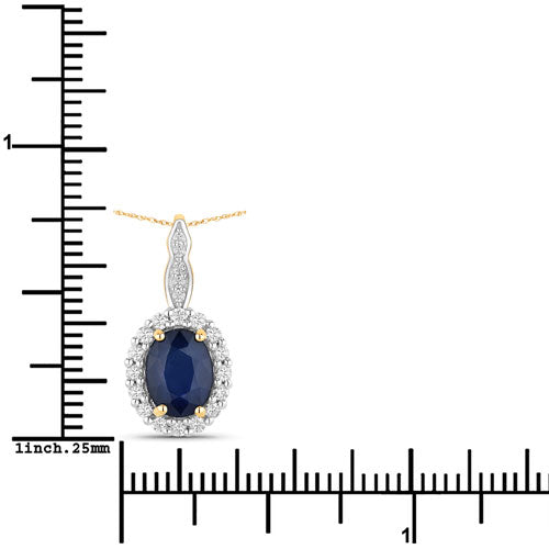 1.79 Carat Genuine Blue Sapphire and White Diamond 14K Yellow Gold Pendant