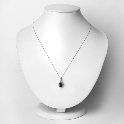 1.72 Carat Genuine Blue Sapphire and White Diamond 14K White Gold Pendant