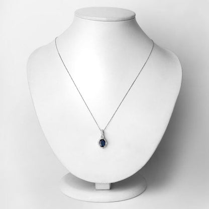 1.72 Carat Genuine Blue Sapphire and White Diamond 14K White Gold Pendant