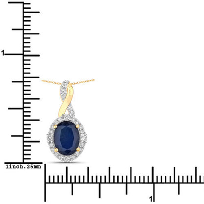 1.72 Carat Genuine Blue Sapphire and White Diamond 14K Yellow Gold Pendant