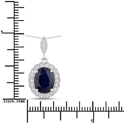 3.38 Carat Genuine Blue Sapphire and White Diamond 14K White Gold Pendant