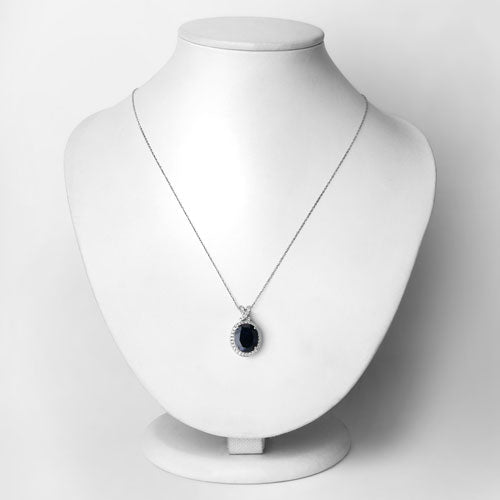 6.58 Carat Genuine Blue Sapphire and White Diamond 14K White Gold Pendant
