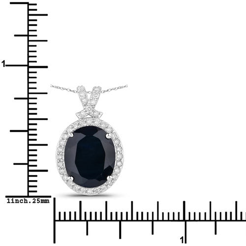 6.58 Carat Genuine Blue Sapphire and White Diamond 14K White Gold Pendant