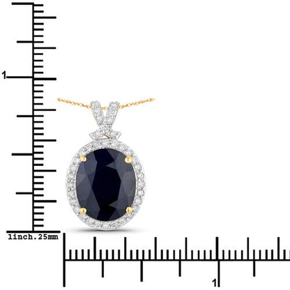 6.58 Carat Genuine Blue Sapphire and White Diamond 14K Yellow Gold Pendant