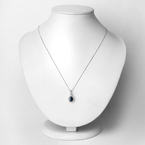 0.91 Carat Genuine Blue Sapphire and White Diamond 14K White Gold Pendant
