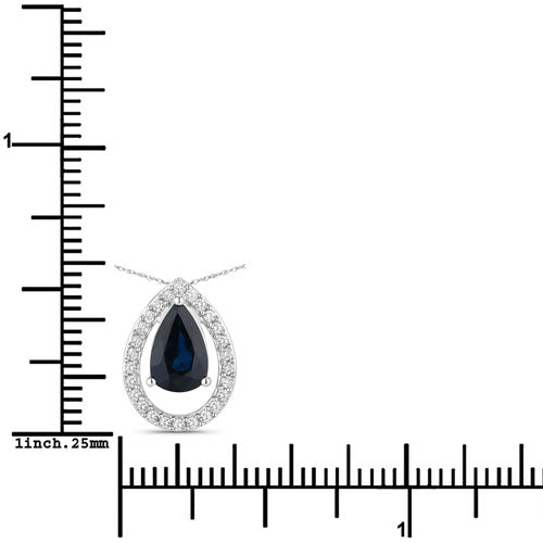 1.15 Carat Genuine Blue Sapphire and White Diamond 14K White Gold Pendant