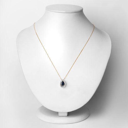 1.15 Carat Genuine Blue Sapphire and White Diamond 14K Yellow Gold Pendant