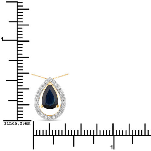 1.15 Carat Genuine Blue Sapphire and White Diamond 14K Yellow Gold Pendant