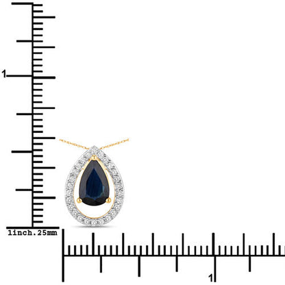 1.15 Carat Genuine Blue Sapphire and White Diamond 14K Yellow Gold Pendant