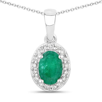 0.89 Carat Genuine Zambian Emerald and Lab Grown Diamond .925 Sterling Silver Pendant