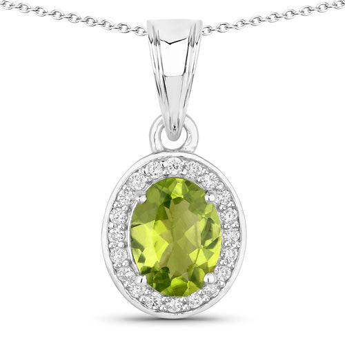 1.90 Carat Genuine Peridot and Lab Grown Diamond .925 Sterling Silver Pendant