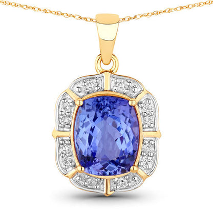 3.07 Carat Genuine Tanzanite and White Diamond 14K Yellow Gold Pendant