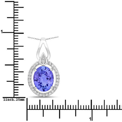 3.05 Carat Genuine Tanzanite and White Diamond 14K White Gold Pendant