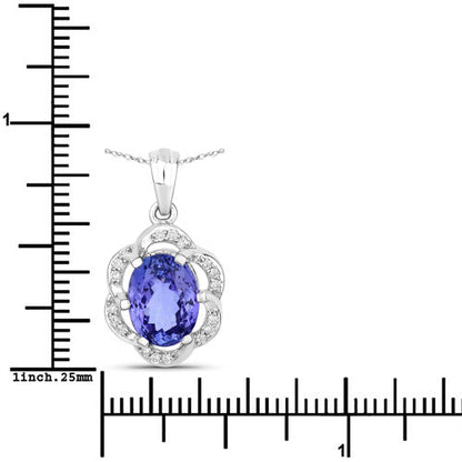 3.11 Carat Genuine Tanzanite and White Diamond 14K White Gold Pendant