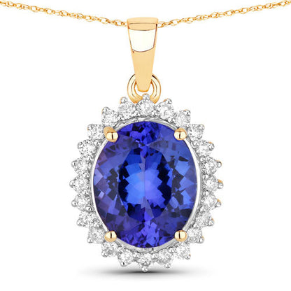 4.68 Carat Genuine Tanzanite and White Diamond 14K Yellow Gold Pendant
