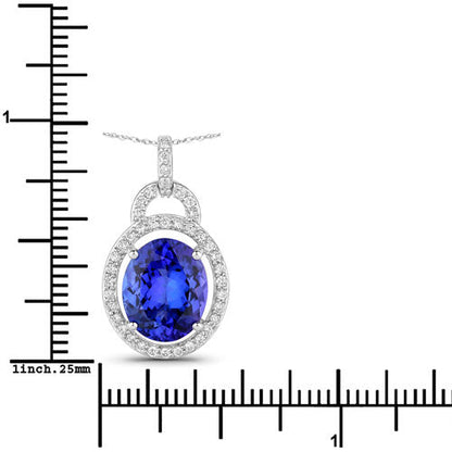 4.06 Carat Genuine Tanzanite and White Diamond 14K White Gold Pendant