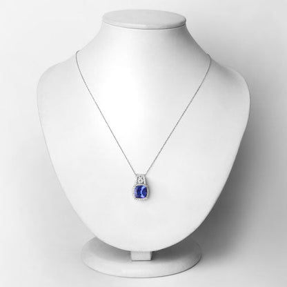 4.30 Carat Genuine Tanzanite and White Diamond 14K White Gold Pendant