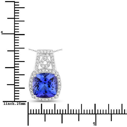 4.30 Carat Genuine Tanzanite and White Diamond 14K White Gold Pendant