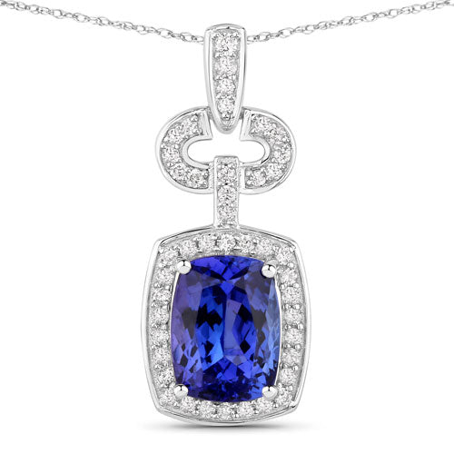 2.62 Carat Genuine Tanzanite and White Diamond 14K White Gold Pendant