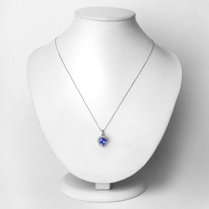 2.91 Carat Genuine Tanzanite and White Diamond 14K White Gold Pendant