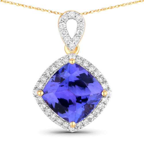 2.54 Carat Genuine Tanzanite and White Diamond 14K Yellow Gold Pendant