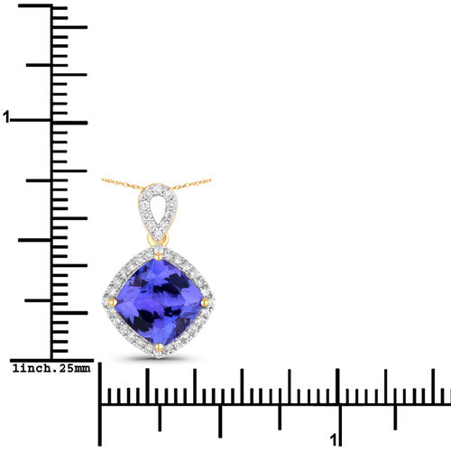2.54 Carat Genuine Tanzanite and White Diamond 14K Yellow Gold Pendant