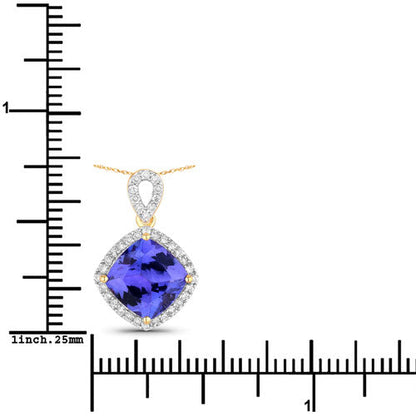 2.54 Carat Genuine Tanzanite and White Diamond 14K Yellow Gold Pendant