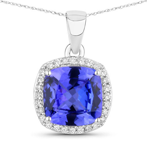 2.65 Carat Genuine Tanzanite and White Diamond 14K White Gold Pendant