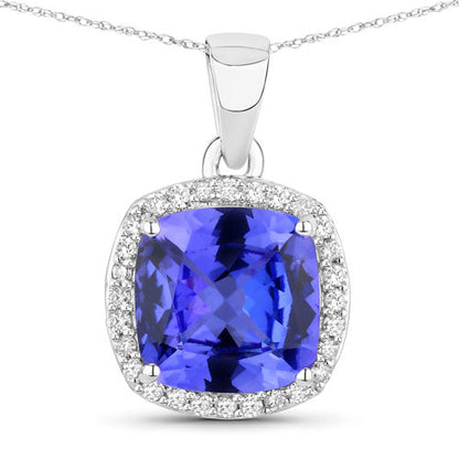 2.65 Carat Genuine Tanzanite and White Diamond 14K White Gold Pendant