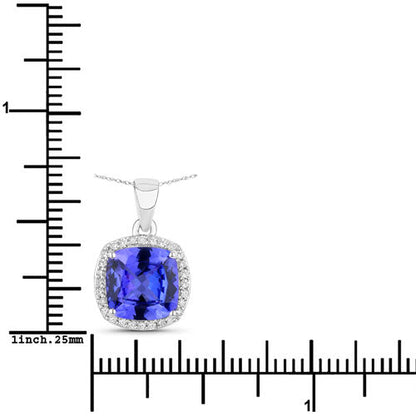 2.65 Carat Genuine Tanzanite and White Diamond 14K White Gold Pendant