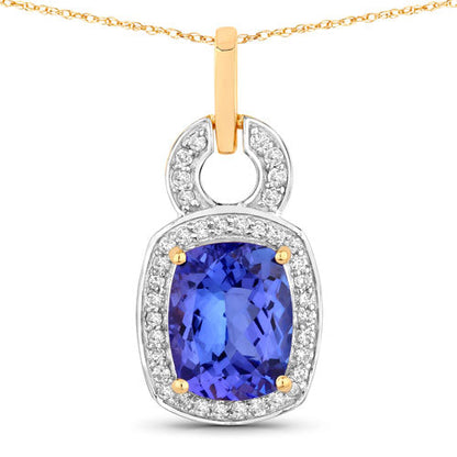2.23 Carat Genuine Tanzanite and White Diamond 14K Yellow Gold Pendant