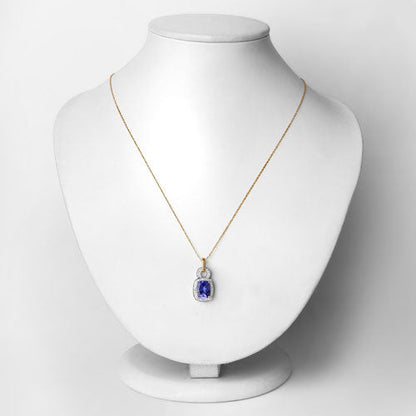 2.23 Carat Genuine Tanzanite and White Diamond 14K Yellow Gold Pendant