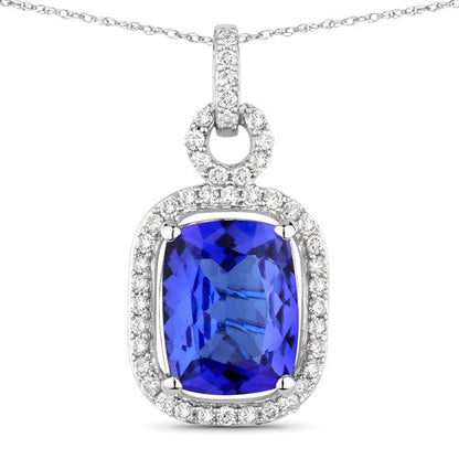 2.25 Carat Genuine Tanzanite and White Diamond 14K White Gold Pendant