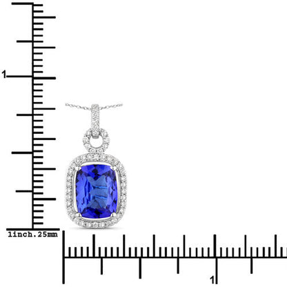 2.25 Carat Genuine Tanzanite and White Diamond 14K White Gold Pendant